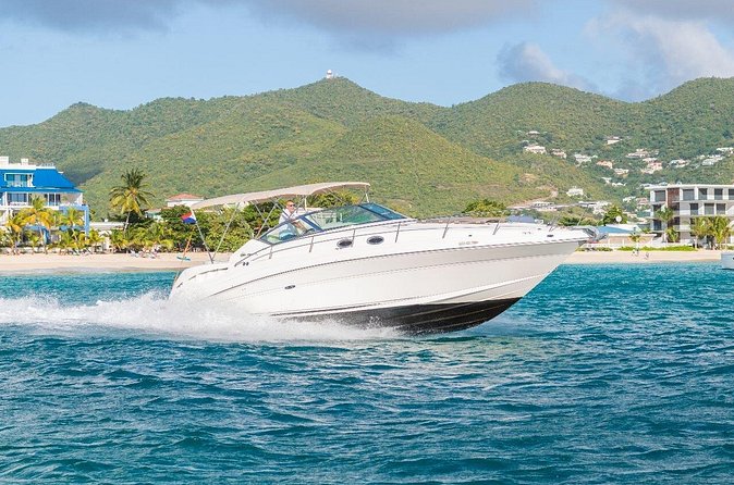 Sea Ray Sundancer Luxury Private Boat Charter - Stop 1: St. Martin/St. Maarten from the water for one solid hour