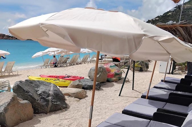 St.Maarten Nature, Hike & Snorkeling - Great Bay Beach after: umbrellas, chairs, and real recovery time